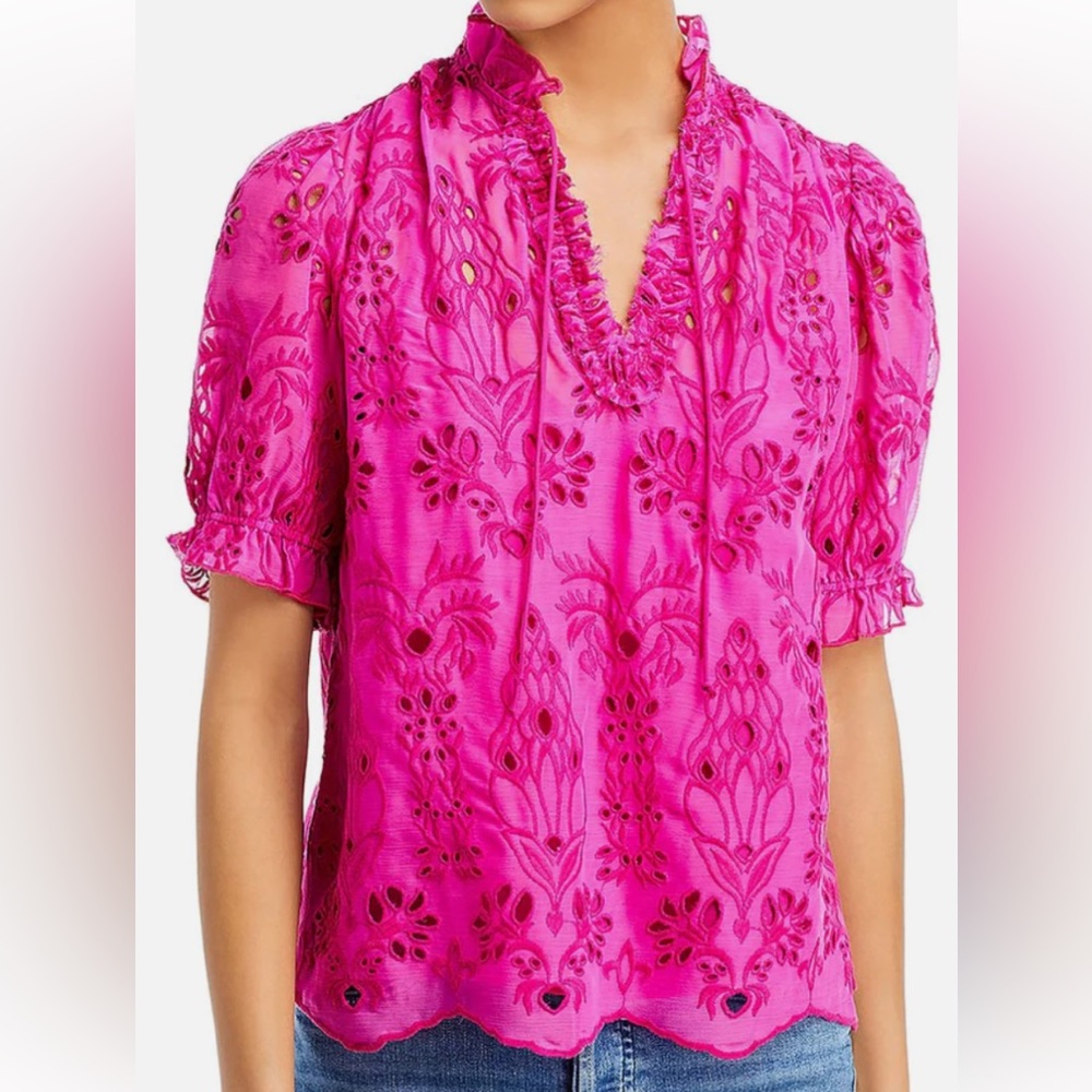 Generation Love Fuchsia Pink Eyelet Ruffled V-Neck Blouse